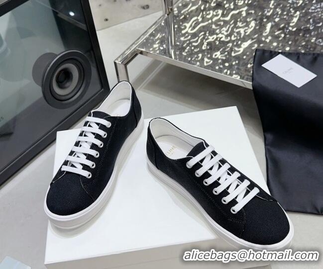 Luxurious Celine Jane Low Sneakers in Canvas with Triomphe Patch Black 0801108