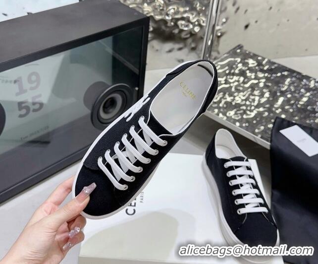 Luxurious Celine Jane Low Sneakers in Canvas with Triomphe Patch Black 0801108