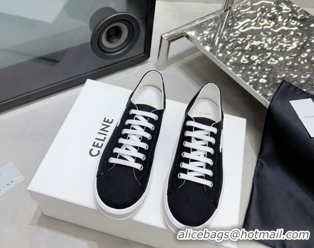 Luxurious Celine Jane Low Sneakers in Canvas with Triomphe Patch Black 0801108