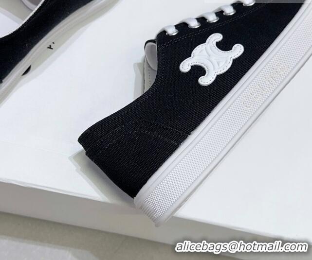 Luxurious Celine Jane Low Sneakers in Canvas with Triomphe Patch Black 0801108