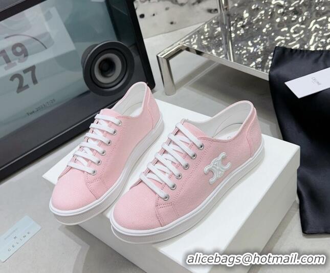 Unique Style Celine Jane Low Sneakers in Canvas with Triomphe Patch Light Pink 801109