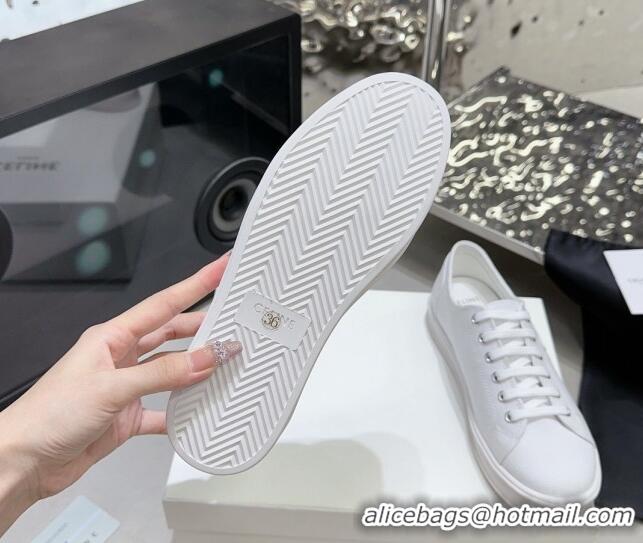 Classic Hot Celine Jane Low Sneakers in Canvas with Triomphe Patch All White 801110