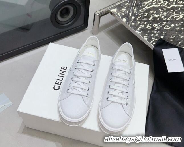 Classic Hot Celine Jane Low Sneakers in Canvas with Triomphe Patch All White 801110