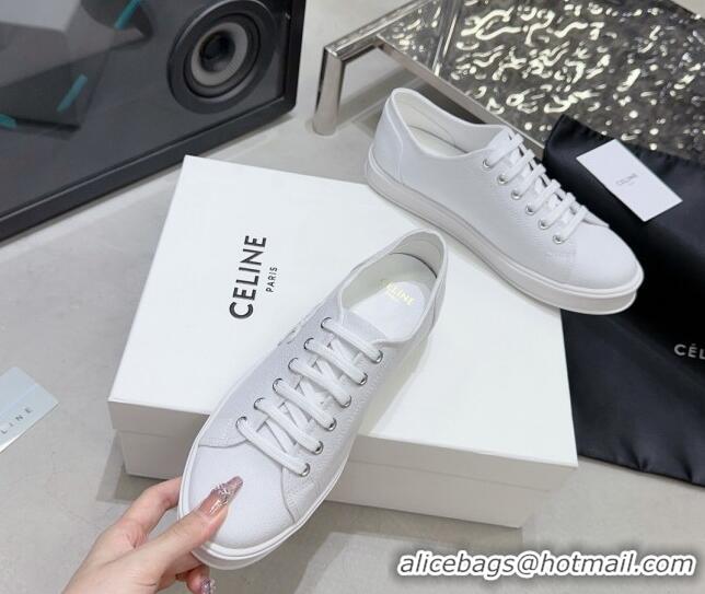 Classic Hot Celine Jane Low Sneakers in Canvas with Triomphe Patch All White 801110