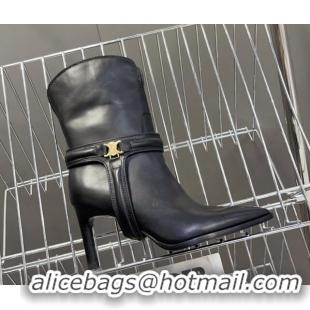 Most Popular Celine Verneuil Triomphe Harness Ankle Boots 8cm in Calfskin Black 814079