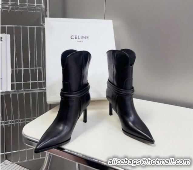 Most Popular Celine Verneuil Triomphe Harness Ankle Boots 8cm in Calfskin Black 814079