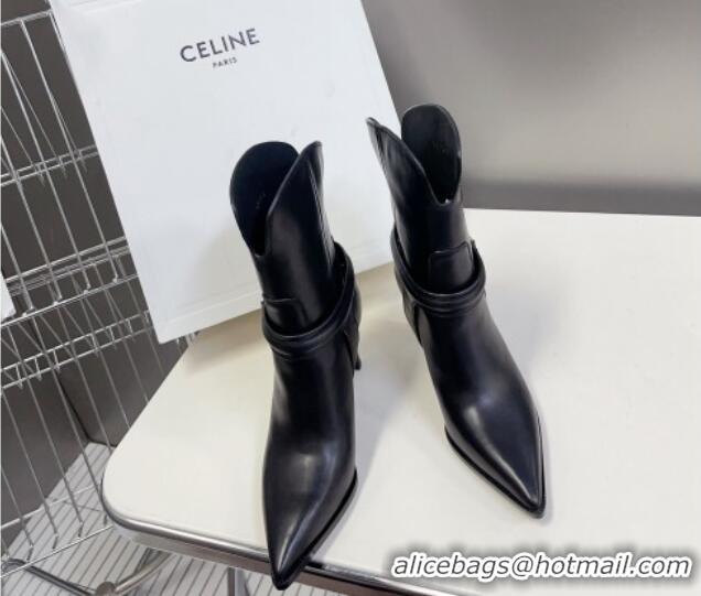 Most Popular Celine Verneuil Triomphe Harness Ankle Boots 8cm in Calfskin Black 814079