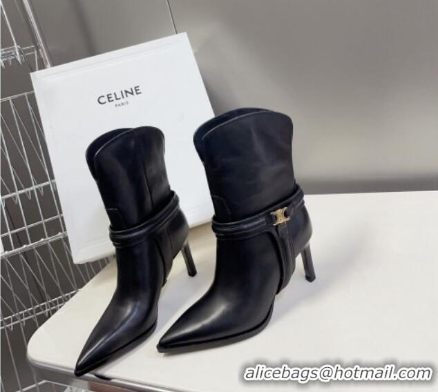 Most Popular Celine Verneuil Triomphe Harness Ankle Boots 8cm in Calfskin Black 814079