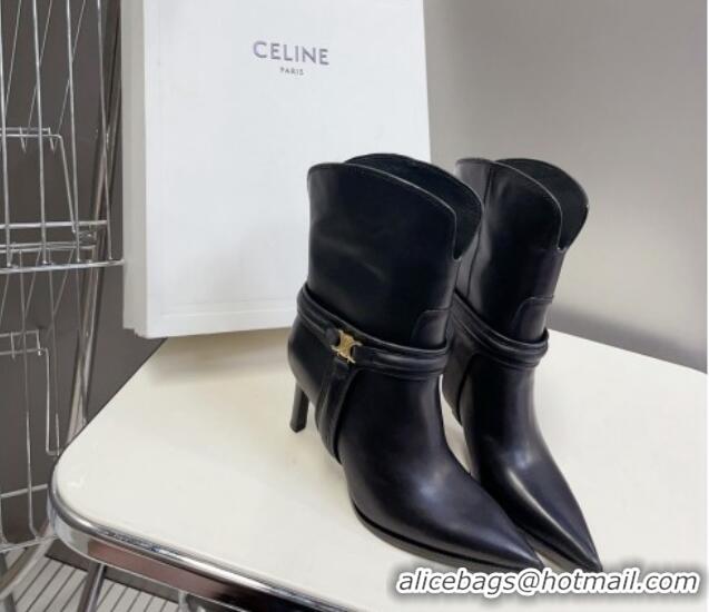 Most Popular Celine Verneuil Triomphe Harness Ankle Boots 8cm in Calfskin Black 814079