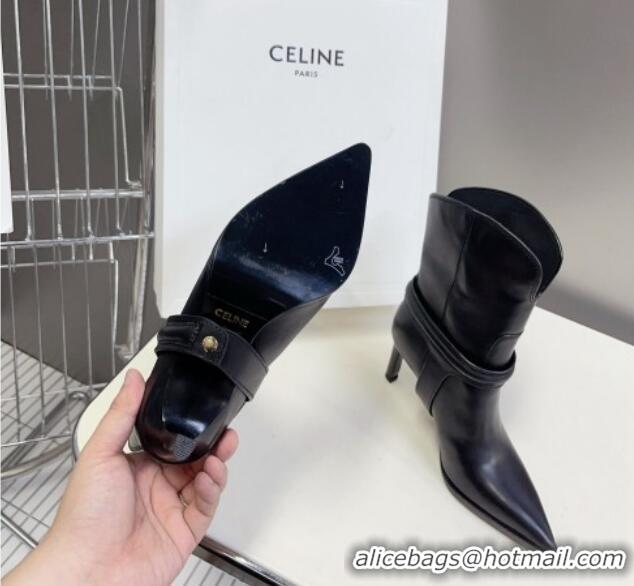 Most Popular Celine Verneuil Triomphe Harness Ankle Boots 8cm in Calfskin Black 814079