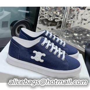 Durable Celine Jane Low Sneakers in Canvas with Triomphe Patch Denim Blue 801112