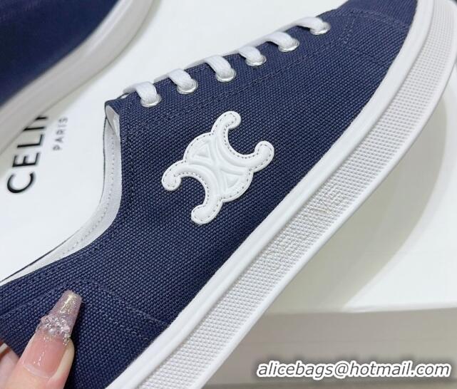 Durable Celine Jane Low Sneakers in Canvas with Triomphe Patch Denim Blue 801112