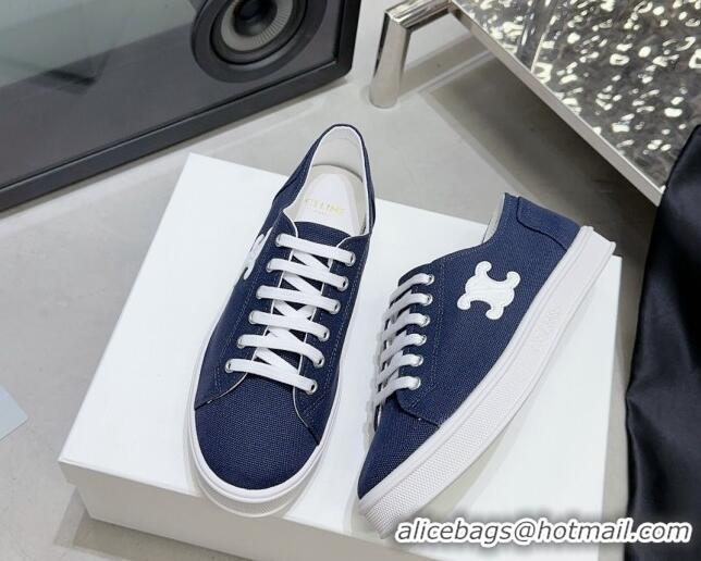 Durable Celine Jane Low Sneakers in Canvas with Triomphe Patch Denim Blue 801112