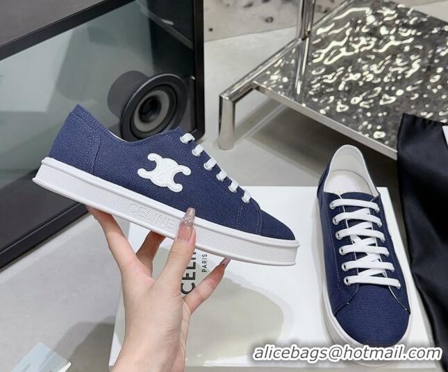 Durable Celine Jane Low Sneakers in Canvas with Triomphe Patch Denim Blue 801112