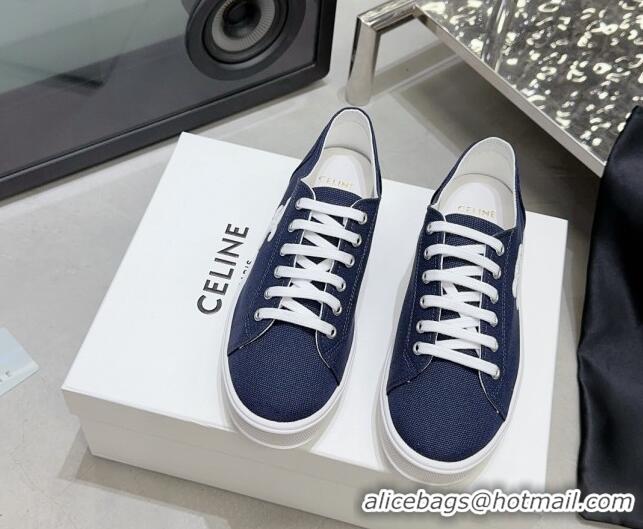 Durable Celine Jane Low Sneakers in Canvas with Triomphe Patch Denim Blue 801112