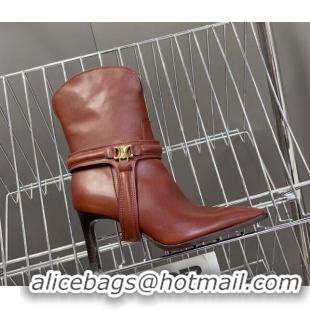 Good Looking Celine Verneuil Triomphe Harness Ankle Boots 8cm in Calfskin Brown 814080