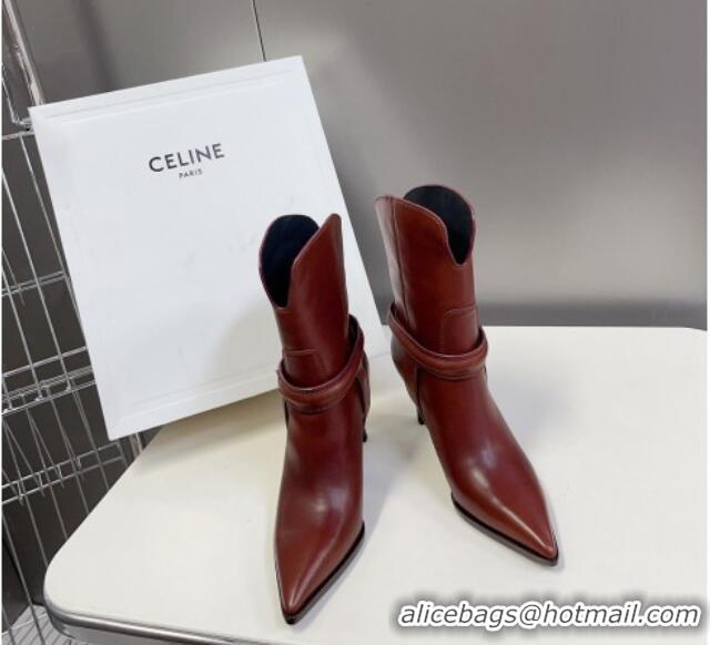 Good Looking Celine Verneuil Triomphe Harness Ankle Boots 8cm in Calfskin Brown 814080