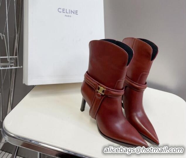 Good Looking Celine Verneuil Triomphe Harness Ankle Boots 8cm in Calfskin Brown 814080