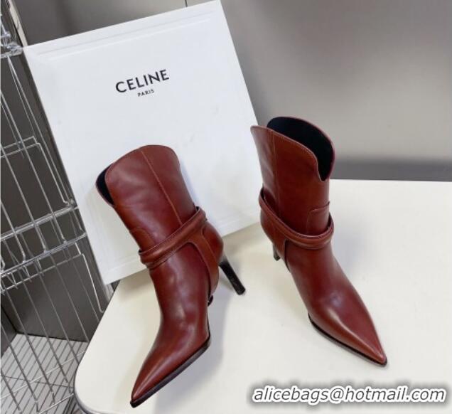 Good Looking Celine Verneuil Triomphe Harness Ankle Boots 8cm in Calfskin Brown 814080