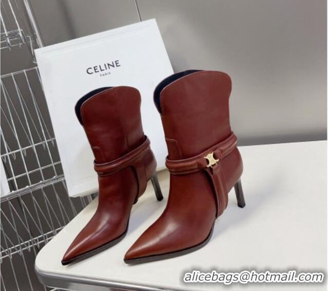 Good Looking Celine Verneuil Triomphe Harness Ankle Boots 8cm in Calfskin Brown 814080