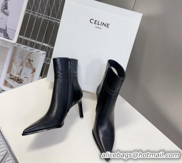 Good Product Celine Triomphe Calfskin Heel Ankle Boots 8cm Black 901127