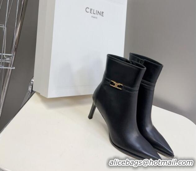 Good Product Celine Triomphe Calfskin Heel Ankle Boots 8cm Black 901127