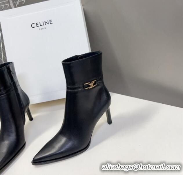 Good Product Celine Triomphe Calfskin Heel Ankle Boots 8cm Black 901127