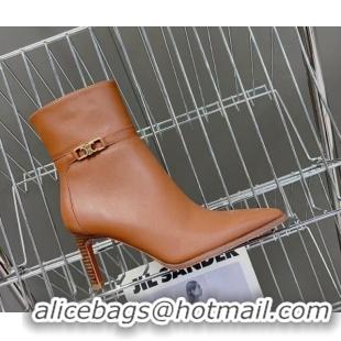 Top Design Celine Triomphe Calfskin Heel Ankle Boots 8cm Brown 901128