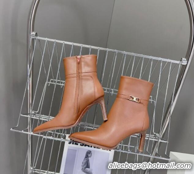 Top Design Celine Triomphe Calfskin Heel Ankle Boots 8cm Brown 901128