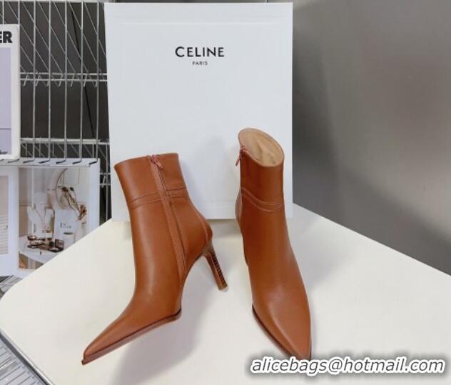 Top Design Celine Triomphe Calfskin Heel Ankle Boots 8cm Brown 901128