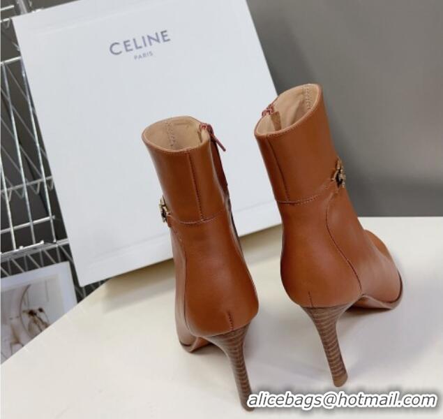 Top Design Celine Triomphe Calfskin Heel Ankle Boots 8cm Brown 901128