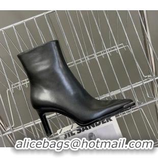 Trendy Design Celine Pointed Shiny Calfskin Heel Ankle Boots 8cm with Metal-Tone Trim Black 901130