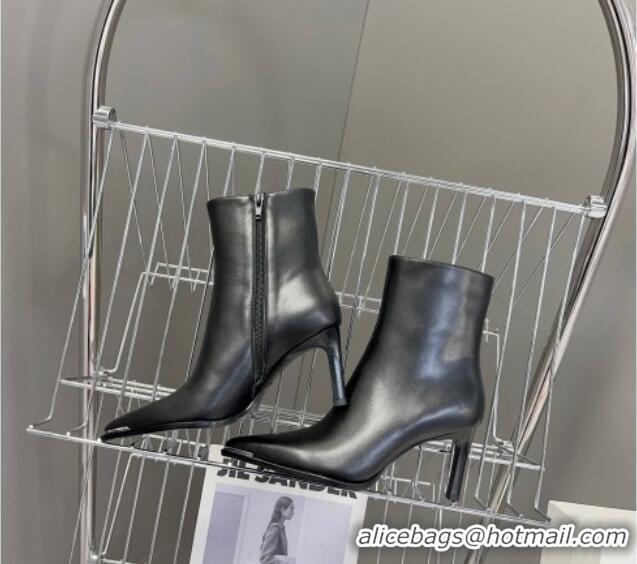 Trendy Design Celine Pointed Shiny Calfskin Heel Ankle Boots 8cm with Metal-Tone Trim Black 901130