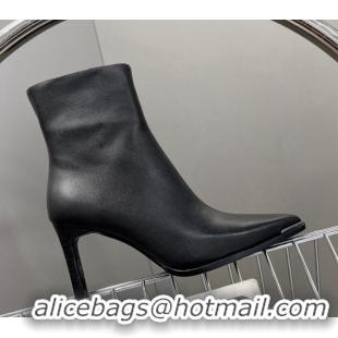 Popular Style Celine Pointed Calfskin Leather Heel Ankle Boots 8cm with Metal-Tone Trim Black 901131