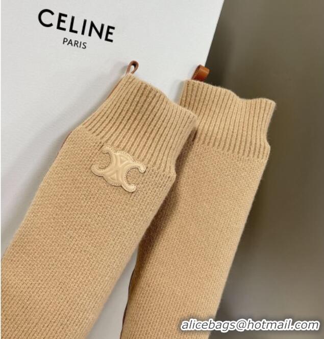 Top Design Celine Knee-High Boots in Knit and Calfskin Brown 902001