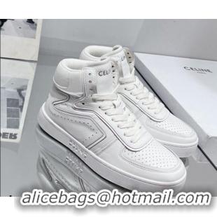 Good Product Celine CT-01 "Z" Trainer High Top Sneakers in Calfskin All White 916010