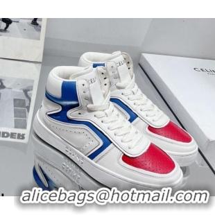 Top Grade Celine CT-01 "Z" Trainer High Top Sneakers in Calfskin White/Red/Blue 916015