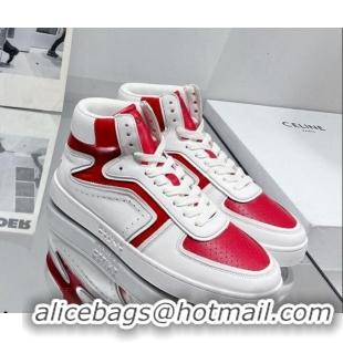 Sumptuous Celine CT-01 "Z" Trainer High Top Sneakers in Calfskin White/Red 916016