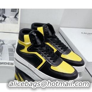 Best Grade Celine CT-01 "Z" Trainer High Top Sneakers in Calfskin Black/Yellow 916017