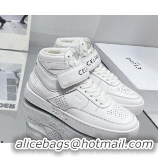 Low Price Celine CT-03 Trainer High Top Sneakers with Velcro Strap in Calfskin White Leather 916019