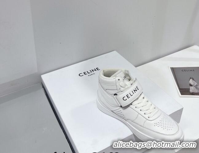 Low Price Celine CT-03 Trainer High Top Sneakers with Velcro Strap in Calfskin White Leather 916019