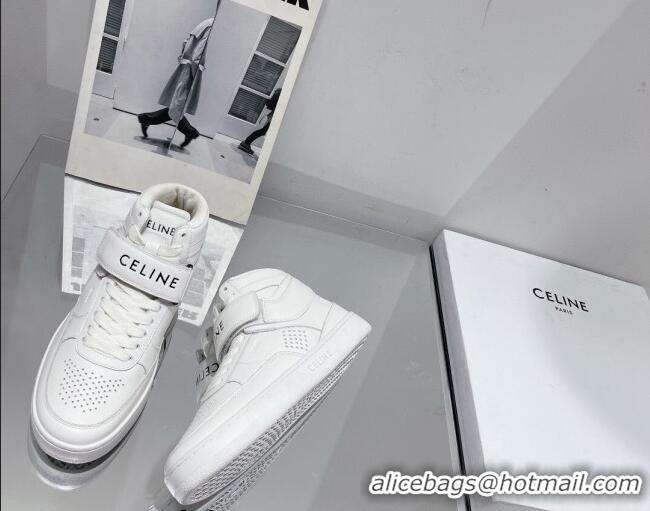 Low Price Celine CT-03 Trainer High Top Sneakers with Velcro Strap in Calfskin White Leather 916019