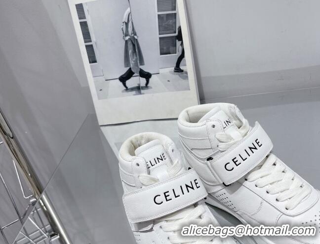 Low Price Celine CT-03 Trainer High Top Sneakers with Velcro Strap in Calfskin White Leather 916019