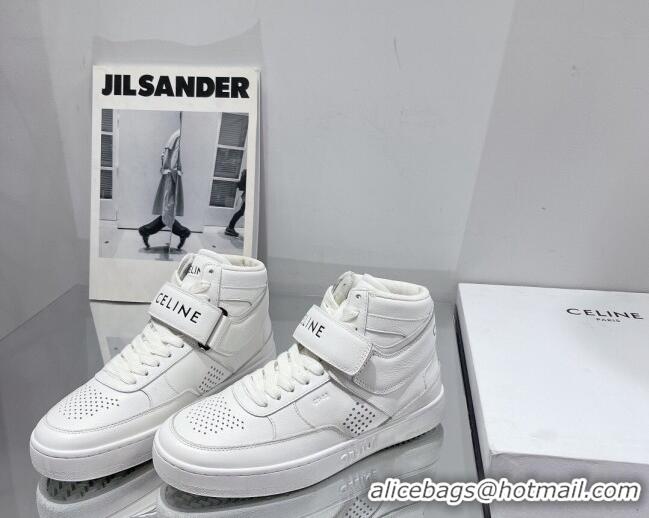 Low Price Celine CT-03 Trainer High Top Sneakers with Velcro Strap in Calfskin White Leather 916019