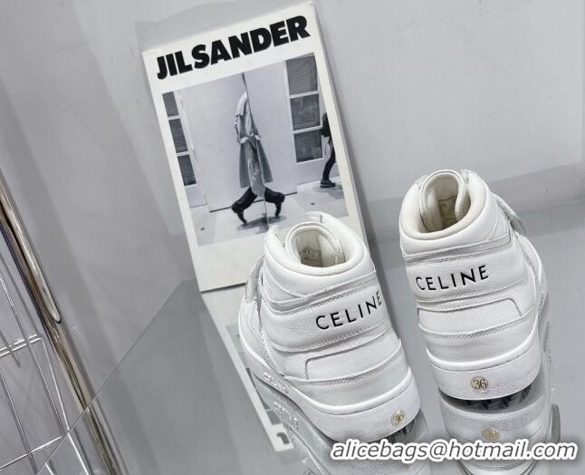 Low Price Celine CT-03 Trainer High Top Sneakers with Velcro Strap in Calfskin White Leather 916019