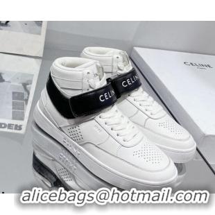 Best Product Celine CT-03 Trainer High Top Sneakers with Velcro Strap in Calfskin White/Black 916020