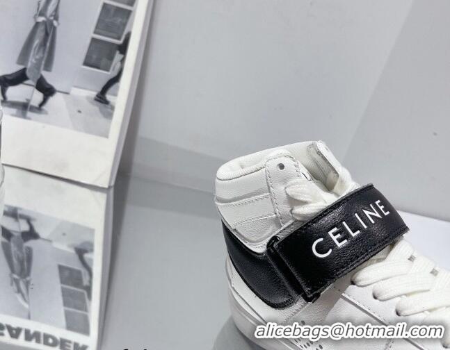 Best Product Celine CT-03 Trainer High Top Sneakers with Velcro Strap in Calfskin White/Black 916020