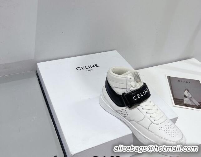 Best Product Celine CT-03 Trainer High Top Sneakers with Velcro Strap in Calfskin White/Black 916020