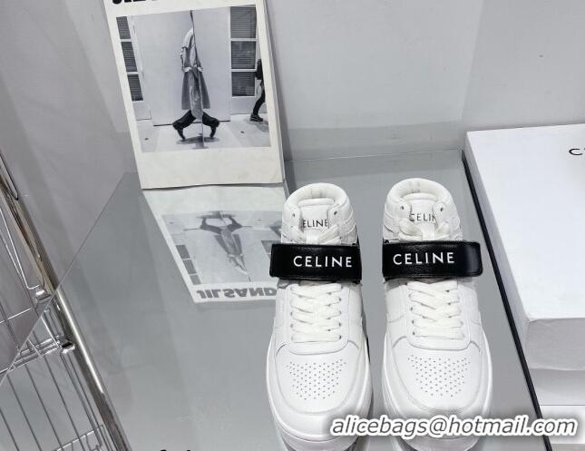 Best Product Celine CT-03 Trainer High Top Sneakers with Velcro Strap in Calfskin White/Black 916020