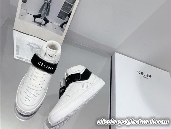 Best Product Celine CT-03 Trainer High Top Sneakers with Velcro Strap in Calfskin White/Black 916020